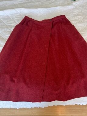Vintage Halston Wool A-Line Skirt in Rich Burgundy